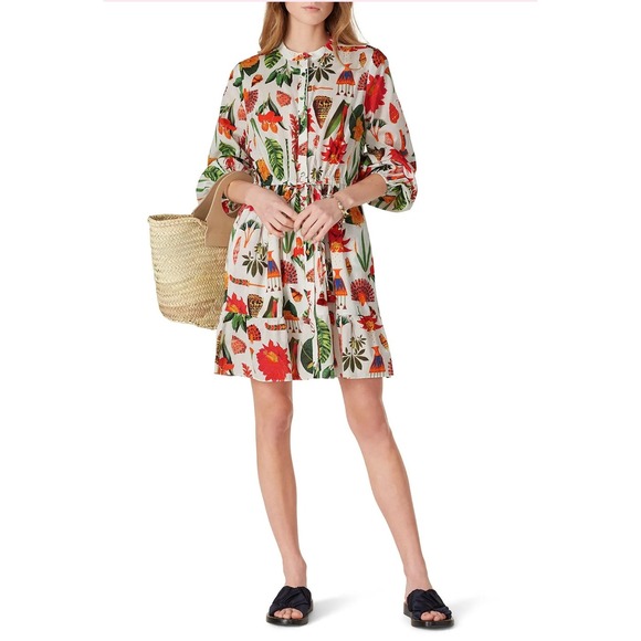 Figue Shaina Dress Floral Print Mini Button Up 3/4 Sleeve White Red Sz XL - Picture 1 of 11